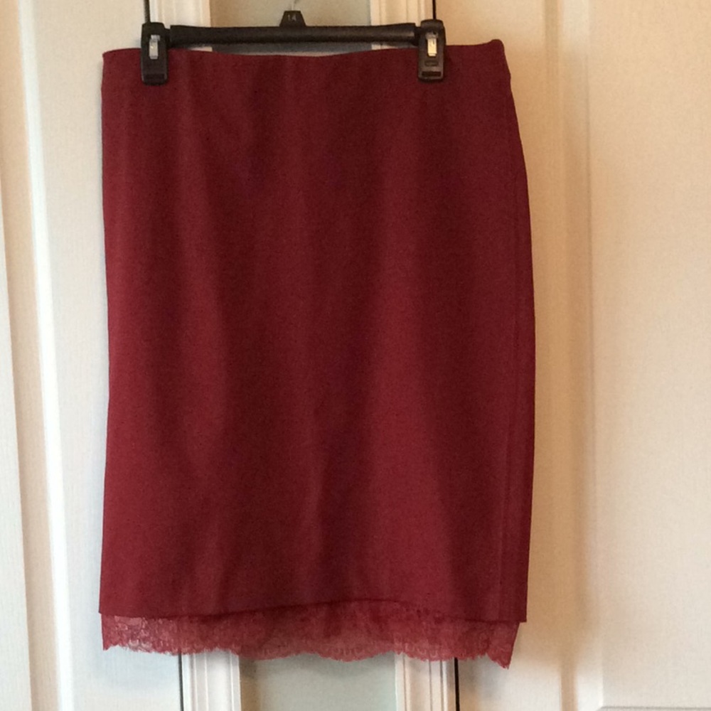 Burgundy skirt with lace hem